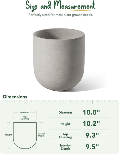 LE TAUCI 10 Inch Plant Pot, Ceramic Pots for Plants with Drainage Hole and Rubber Plug, Plant Pots Indoor for Home Garden Patio Office, Cylinder Flower Planter Pot, Neutral Gray