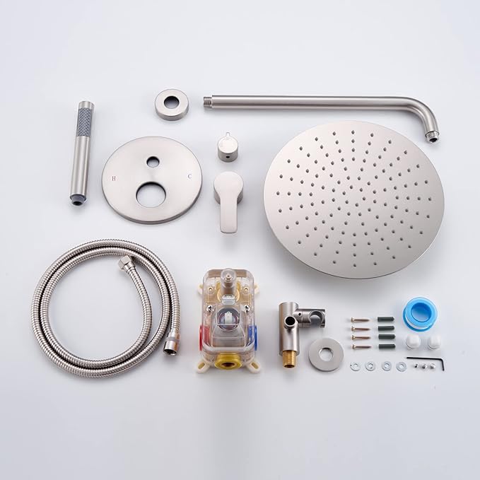 Iriber Brushed Nickel Shower System Wall Mounted Shower Faucet Mixer Set