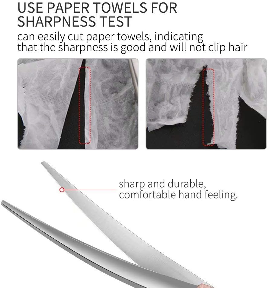 Fenice Peak Professional Curved Dog Grooming Scissors 7'' Rose Gold 440C Stainless Steel Pet Cutting Shears Safety Trimming Shearing for Dogs Cats