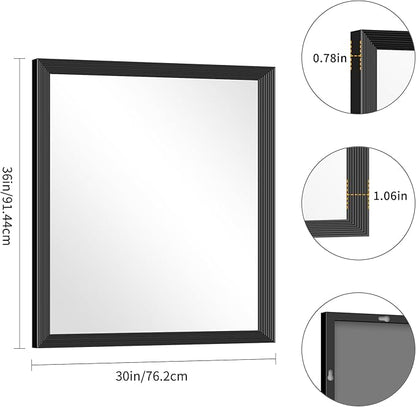 Black Bathroom Mirror 30 x 36 Inch Rectangle Wave Beveled