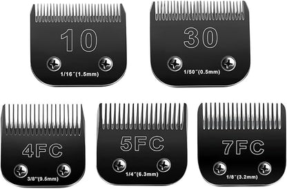 5PCS Dog Grooming Blades Compatible with Andis Dog Clippers Blades,Dog Clipper Blades Compatible with Oster A5,Wahl km10 Dog Clippers,Stainless-Steel Blade Sharp,Size:10+30+4FC+5FC+7FC