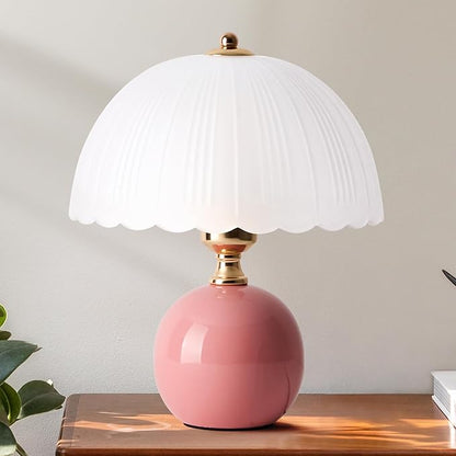 Ceramic Table lamp, Modern Bedside Lamps Pink Mid Century Vintage Desk Lamp Retro Glass Mushroom Traditional Lamp for Nightstand Living Room Bedroom Home Decor (S05PK-1PACK)
