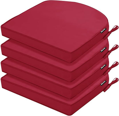Outdoor Chair Cushions Set of 4 Waterproof Patio Chair Cushions with Tie 5 Year Color Fastness Thick Outdoor Seat Cushion for Garden Lawn Round Corner Burgundy 17x16x2 Inch