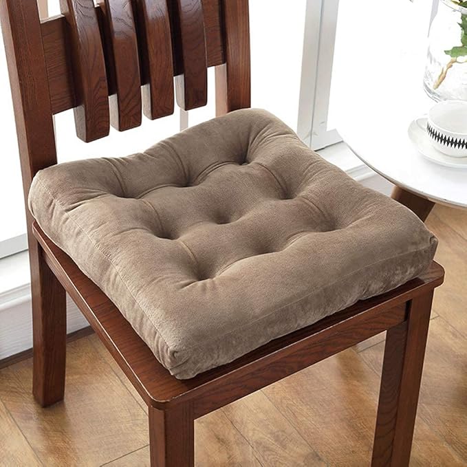 vctops Velvet Solid Chair Pad Super Soft Plush Washable Square Seat Cushion for Kitchen Dining Room (LightCoffee,16" x 16")