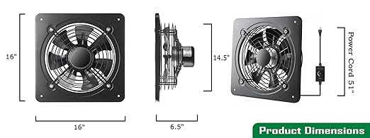 MEOZRI 16 Inch Window Exhaust Wall Mounted Ventilation Basement Extractor