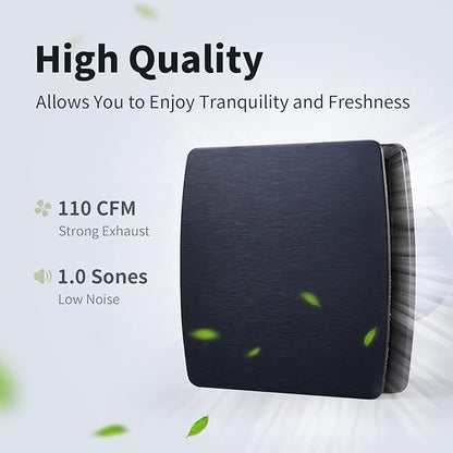 Zeyzer Black Bathroom Fan 110 CFM 1.0 Sone 5.9" Duct Square Ceiling or Wall