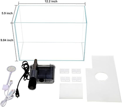 3 Gallon Glass Small Fish Tank, Betta Fish Tank Starter Kit with Filter, Lights,Lid.