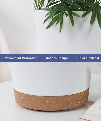 kubvici Indoor Plant Pots Planters 8 inch Plastic Planter with Hole & Saucer Flower Pots Modern Decorative for Outdoor Garden Home (White x 3 Pack)