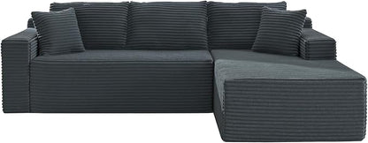 105 Inch Cloud Sectional Couch,Modern Modular Sectional Sofa with Deep Seat,Corduroy Boneless Couches with L-Shape Chaise for Living Room Bedroom,No Assembly Required (Dark Grey, Right Facing Chaise)