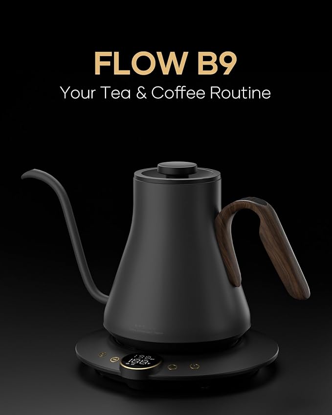 Gooseneck Electric Kettle with Precise ±1℉ Temperature Control, Wood-Accented
