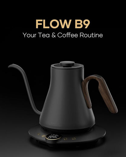 Gooseneck Electric Kettle with Precise ±1℉ Temperature Control, Wood-Accented