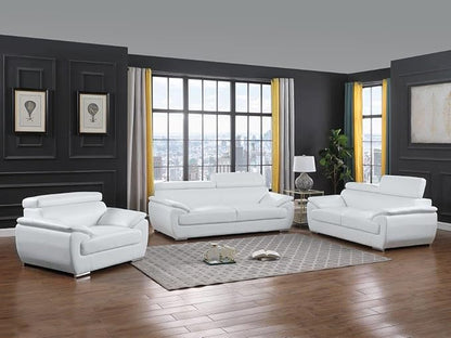 Blackjack Furniture 4571 Veal Collection Genuine Leather Couch for Living Room, Elegant Modern Design with Adjustable Headrests and Durable Wood Frame, Sofa, 86", White
