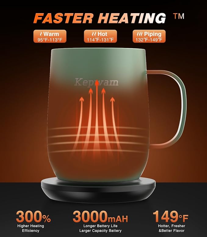 Kepwam Self Heating Coffee Mug T2, 16oz Smart Heated Coffee Mug, 150 Min