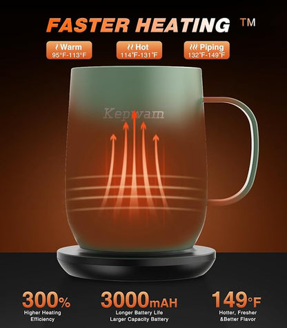 Kepwam Self Heating Coffee Mug T2, 16oz Smart Heated Coffee Mug, 150 Min
