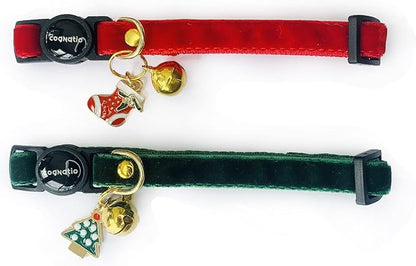 Safety Quick Release Cat Collars,Double Velvet with Bell Available in a Range Colors,Perfect for Your Kitty, Adjustable 20-30 cm (20-30cm, Christmas Set)