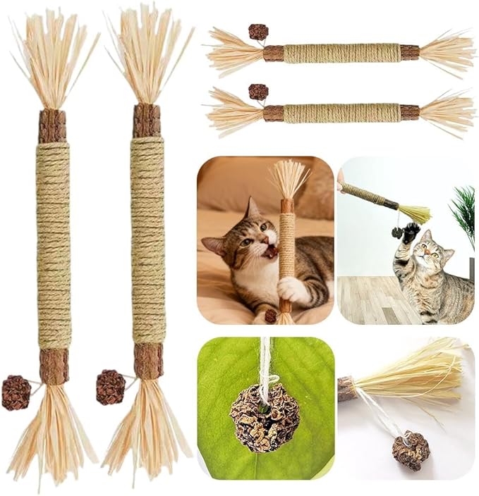 4 Pcs Puriq Natural Silvervine Dental Sticks,Silvervine Sticks for Cats, Interactive Cat Chew Stick for Teeth Cleaning, Scratch & Bite Resistant, for Indoor Kitty Fresh Breath