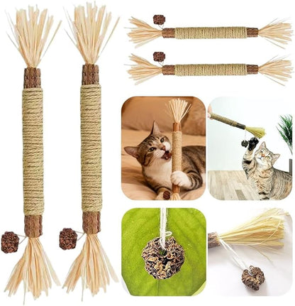 4 Pcs Puriq Natural Silvervine Dental Sticks,Silvervine Sticks for Cats, Interactive Cat Chew Stick for Teeth Cleaning, Scratch & Bite Resistant, for Indoor Kitty Fresh Breath