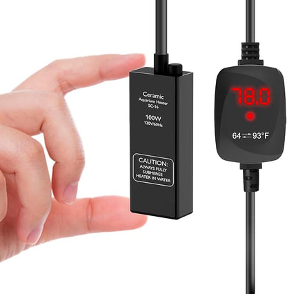 Aquarium Heater 100W Super Small Fish Tank Heater with Digital Display Thermostat, Alumina Ceramic Betta Tank Heater Turtle Heater for 10-20 Gallon Tanks