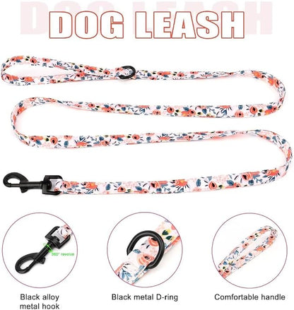 Beirui Cute Dog Collars,Harnesses,Leashes Set, Floral Pattern, Orange,XXS | Girl Dog Harness Set with Flower, Adjustable and Soft Mesh Lining, For Puppies Small & Extra Small Dogs Daily Walks