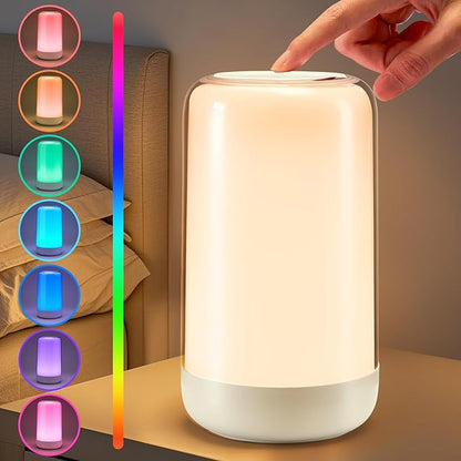 COOLNIGHT Touch Lamps for Nightstand Lamp, 16 Colors Mood Lighting Battery Powered Lamp,Dimmable Night Light for Kids,1800mah Rechargeable Lamps for Bedroom, Cordless Battery Mini Portable