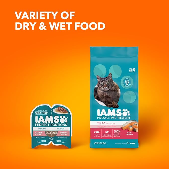 IAMS Proactive Health Indoor Weight & Hairball Care Adult Dry Cat Food with Salmon, 22 lb. Bag