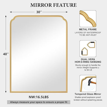 30X40 Inch Gold Bathroom Mirror