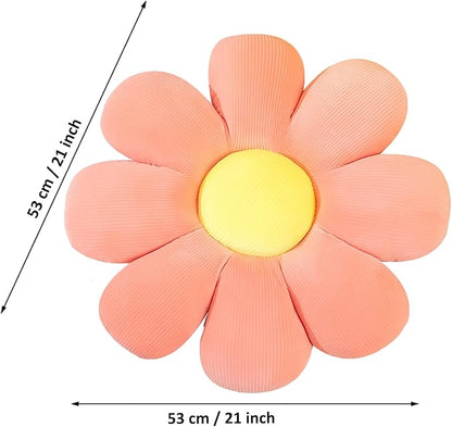 Flower Shaped Throw Pillow - 21 Inch Soft Seating Cushion for Floor, Bedroom, Sofa, Bed, Reading - Plush Room Decor (Pink)