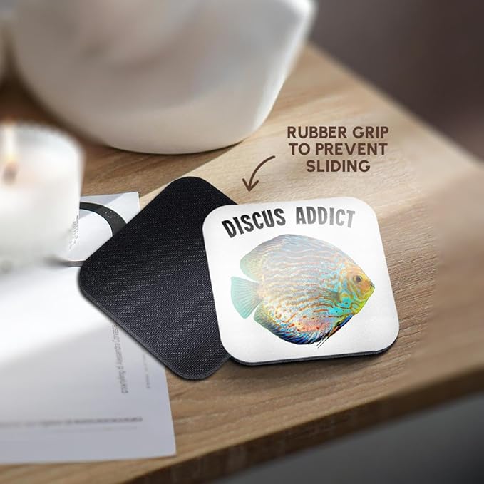 3dRose Discus Fish Addict Funny Aquarium Design Set of 8 Coasters - Soft