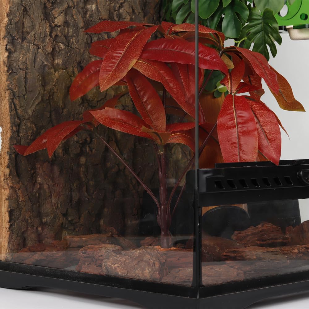 Fake Red Money Tree Plant, Reptile Decor for Terrarium, Crested Gecko Tank Accessories fit Leopard Gecko Bearded Dragon Lizard Chameleon Snake Tortoise