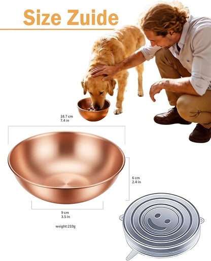 99.99% Pure Copper pet Bowl, 7.4-inch Copper Dog Bowl, a Large Copper Bowl Suitable for Family Pets. (1)