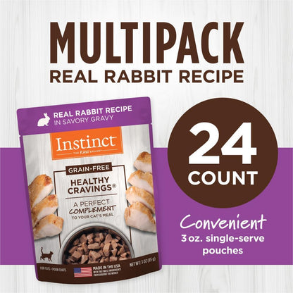 Instinct Healthy Cravings Natural Wet Cat Food Topper, Grain Free Recipe - Real Rabbit, 3 oz. Pouches (Pack of 24)