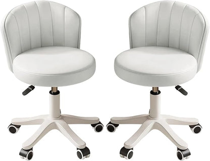 Small Round Rolling Desk Chair Armless Comfy Vanity Computer Chair with Low Backrest PU Leather Height Adjustable Swivel Work Spa Chair