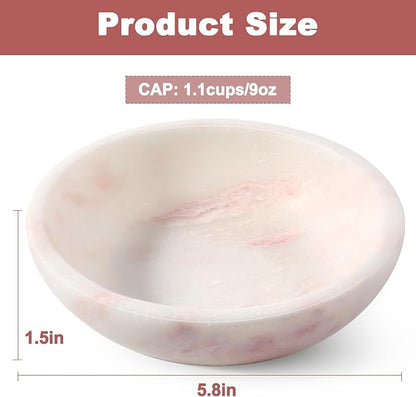 Natural Marble Cat Bowl, Weighted 1.5lb Cat Food Bowl for Cat and Small Dog, Small Animal Pet Food Dish Non-Slip, Shallow Cats Dish for Whisker Fatigue Relief, Premium Pink Stone for Home Decor