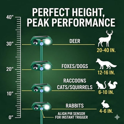 4Pack Sonic Fortress Pro Deer Repellent Devices Squirrel Rabbit Cat Raccoon Fox Deterrent Solar Ultrasonic Animal Repellent Outdoor with Motion Activated Strobe Light for Yard Lawn Garden Protection