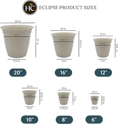The HC Companies Eclipse Round Planter with Saucer - Outdoor & Indoor Plant Pot with Drainage Holes - Lightweight, UV-Resistant Plastic Pots for Plants, Flowers & Herbs (6” Cottage Stone, Pack of 1)