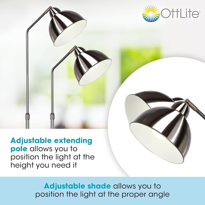 OttLite Covington Floor Lamp - Brushed Nickel, Adjustable Modern & Contemporary LED Light