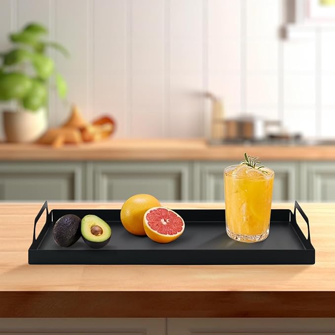 VANRA Metal Serving Tray Portable Bed Tray with Handles for Coffee Table, Living Room, Kitchen and Bathroom (Black)