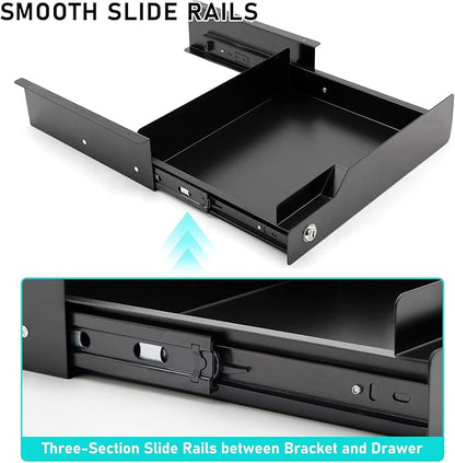 Under Desk Drawer Storage with Lock, Metal Undermount Table Drawer, Ball
