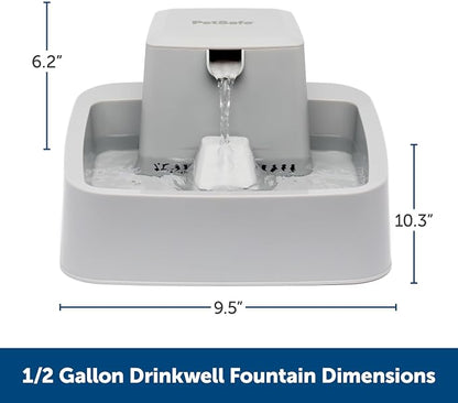 PetSafe Oasys Pet Fountain, 1/2 Gallon (64 oz), Small Dogs & Cats | Adjustable Water Flow, Whisker-Friendly Tray, Dishwasher-Safe, Replaceable Carbon & Foam Filters Included