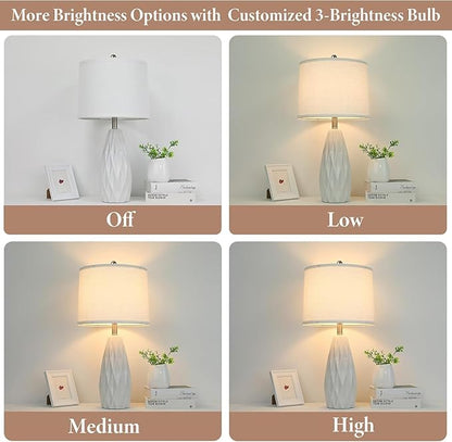25'' Table Lamp White Table Lamps Modern Ceramic Lamps for Night Stand - Dimmable Bedside Lamps for Nightstand, Bedroom Lamp for Living Room Desk End Table Office Guest Room