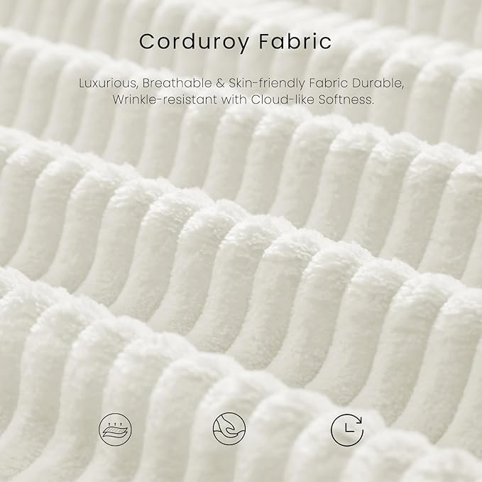 Compression Sofa - 79'' Convertible Sofa Bed, Boneless Couch in a Box, Modular Corduroy Foldable Sleeper Sofa with 2 Pillows, Loveseat Couches for Living Room (Corduroy Fabric, White)