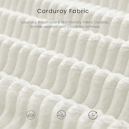 Compression Sofa - 79'' Convertible Sofa Bed, Boneless Couch in a Box, Modular Corduroy Foldable Sleeper Sofa with 2 Pillows, Loveseat Couches for Living Room (Corduroy Fabric, White)