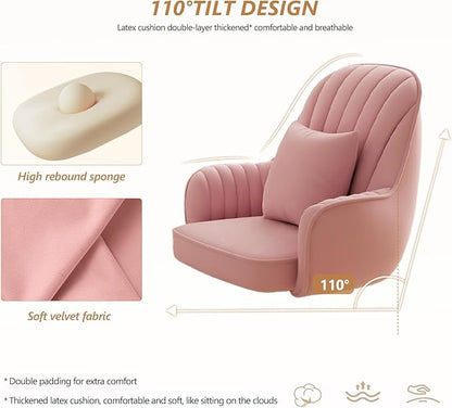 WXJHL Home Office Chair Velvet Vanity Chairs Cute Makeup Desk Chair with Wheels Mid Back Computer Chairs Height Adjustable Small Swivel Rolling Task Chair
