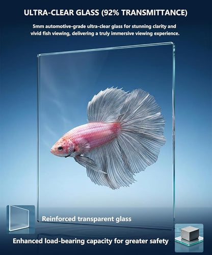 Fish Tank Kit,3.5 Gallon Small Aquarium,Ultra-Clear Nano Aquarium,Betta Fish Tank,Suitable for Small Fish Tank,Aquarium Starter kit,Desktop Fish Tank (Planet Background)
