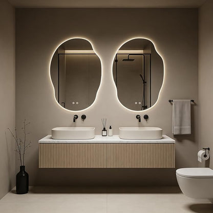 LED Bathroom Mirror with Lights, Asymmetrical Irregular Backlit Vanity Mirror