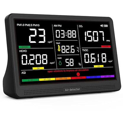 16 in 1 Air Quality Monitor Indoor 7" Display 9 AQI+7 AQI Alerts, CO2 Monitor