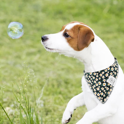 E-Clover Dog Bandanas & Matching Scrunchie Set Girl Dog Scarf Bibs with Bow Scrunchie for Medium Large Dogs Pet Owner Gifts Flower Black
