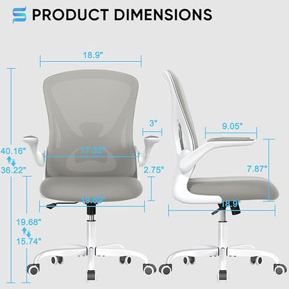 Sytas Ergonomic Desk Chair with Padded Flip up Arms and Supportive Lumbar Support, Breathable Mesh Home Office Chair with Comfortable Cushion for Home or Office(Gray)