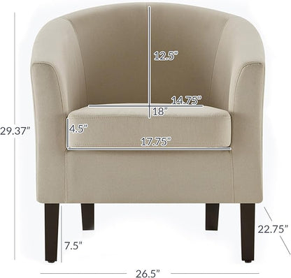 BELLEZE Accent Barrel Chair, Linen Round Club Tub Sofa Corner Chair with Flared Legs and Cozy Soft Padding for Living Room Bedroom Waiting Room - Beige