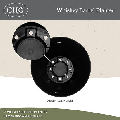 Outdoor Whiskey Resin Flower Pot Barrel Planter, Walnut Brown, 20.5" (2 Pack)